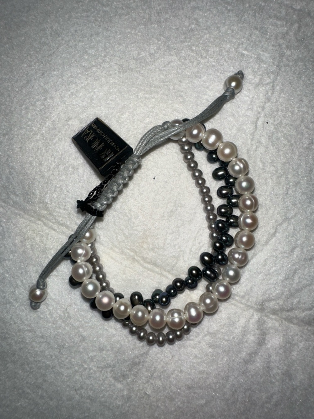 Set of 3 Pearl & Hematite Multi-Strand Bracelet - Gray